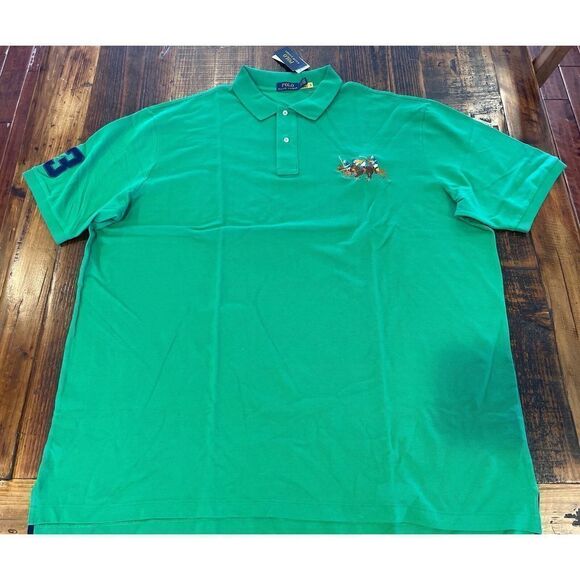 Ralph Lauren Polo Match Green Stampede TRIPLE PONY shirt 4XB Big & Tall NWT - Picture 1 of 4